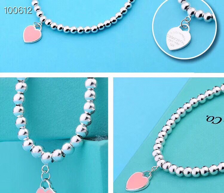 👑Tiffany & Co ./蒂芙尼Heart  Key 蓝色圆珠珐琅桃心手链愉快 