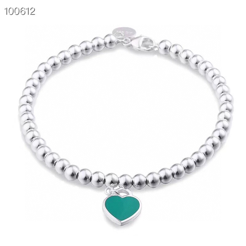 👑Tiffany & Co ./蒂芙尼Heart  Key 蓝色圆珠珐琅桃心手链愉快 