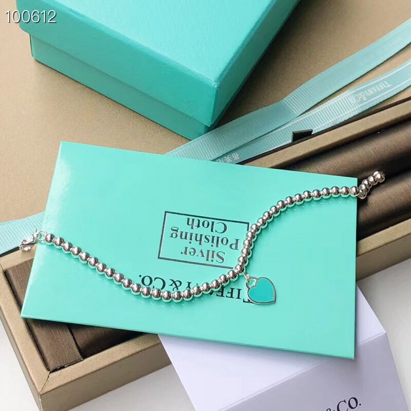 👑Tiffany & Co ./蒂芙尼Heart  Key 蓝色圆珠珐琅桃心手链愉快 