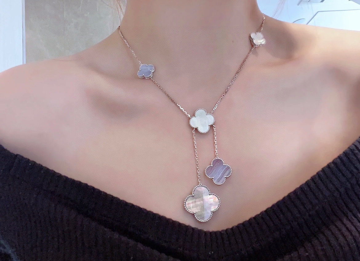 👑Van Cleef & ArPels 梵克雅宝 vca 四叶草 六花 流苏 项链天然贝壳 玛瑙 超好看
