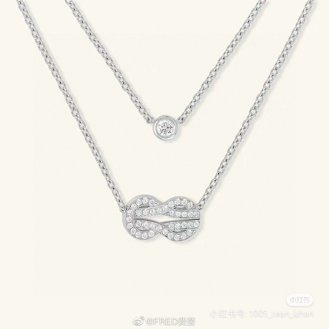 NO:575488,Fred Feiden knotted double-layer necklace, classic horseshoe buckle, super beautiful on the upper body, classic and versatile, simple double layer, with a single diamond, super beautiful, selected German imported materials, electroplated thick gold, white gold, rose gold, two colors available, fine jewelry, necklace19860909Fred 斐登 打结双层项链 经典马蹄扣 上身超美腻 经典百搭 简约双层 搭配单钻 超美腻 精选德国进口材质电镀厚金 白金 玫瑰金 两色可选,饰品精品,necklace,Jewelry