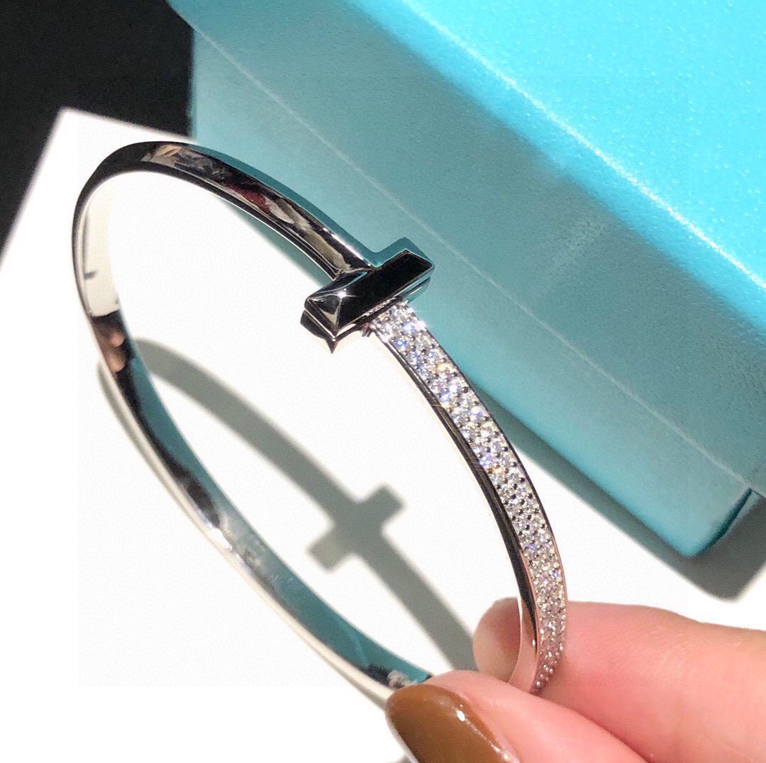 Tiffany & Co. Tiff 蒂芙尼 T1系列 宽版 半钻 手镯 独家首发 高端定制 女神同款 设计彰显 优雅