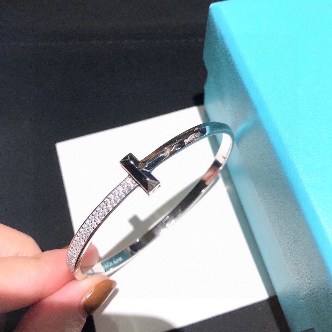 Tiffany & Co. Tiff 蒂芙尼 T1系列 宽版 半钻 手镯 独家首发 高端定制 女神同款 设计彰显 优雅