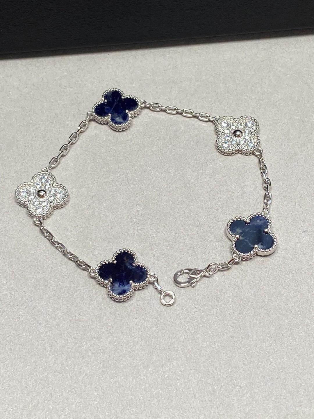 NO:768251,Vca white gold Peter stone spaced diamond four-leaf clover five-flower bracelet, jewelry boutique, bracelet19860909Vca白金色彼得石间隔钻四叶草五花手链,饰品精品,bracelet,Jewelry