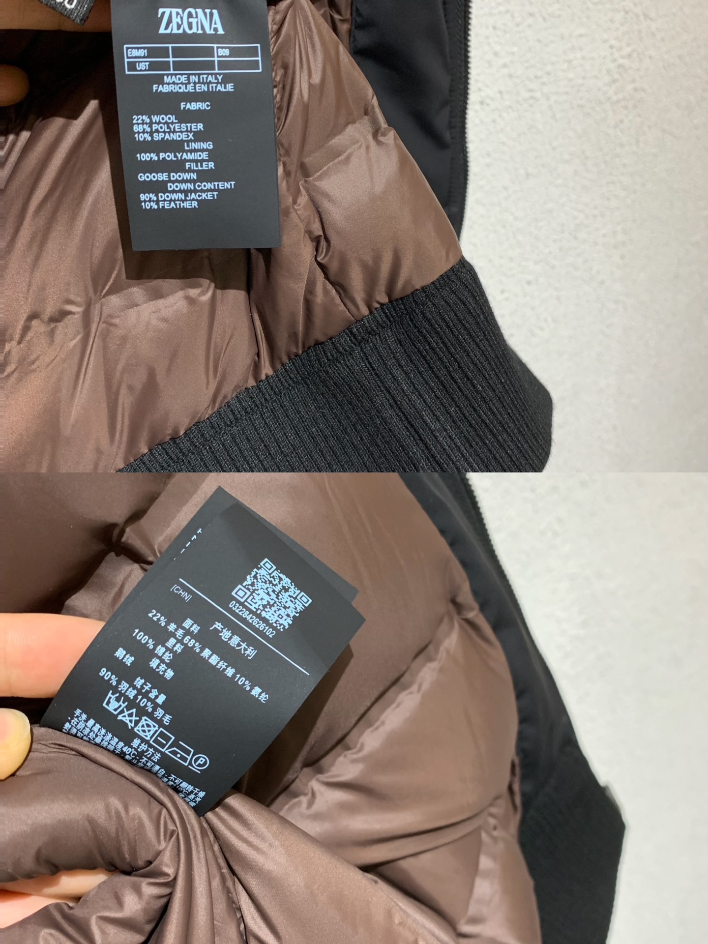 羽绒服 ZE/杰亚🏡男士新款连帽羽绒服外套，拼接面料设计～定制五金辅料，采用优质羊毛混纺面料，同时融合其