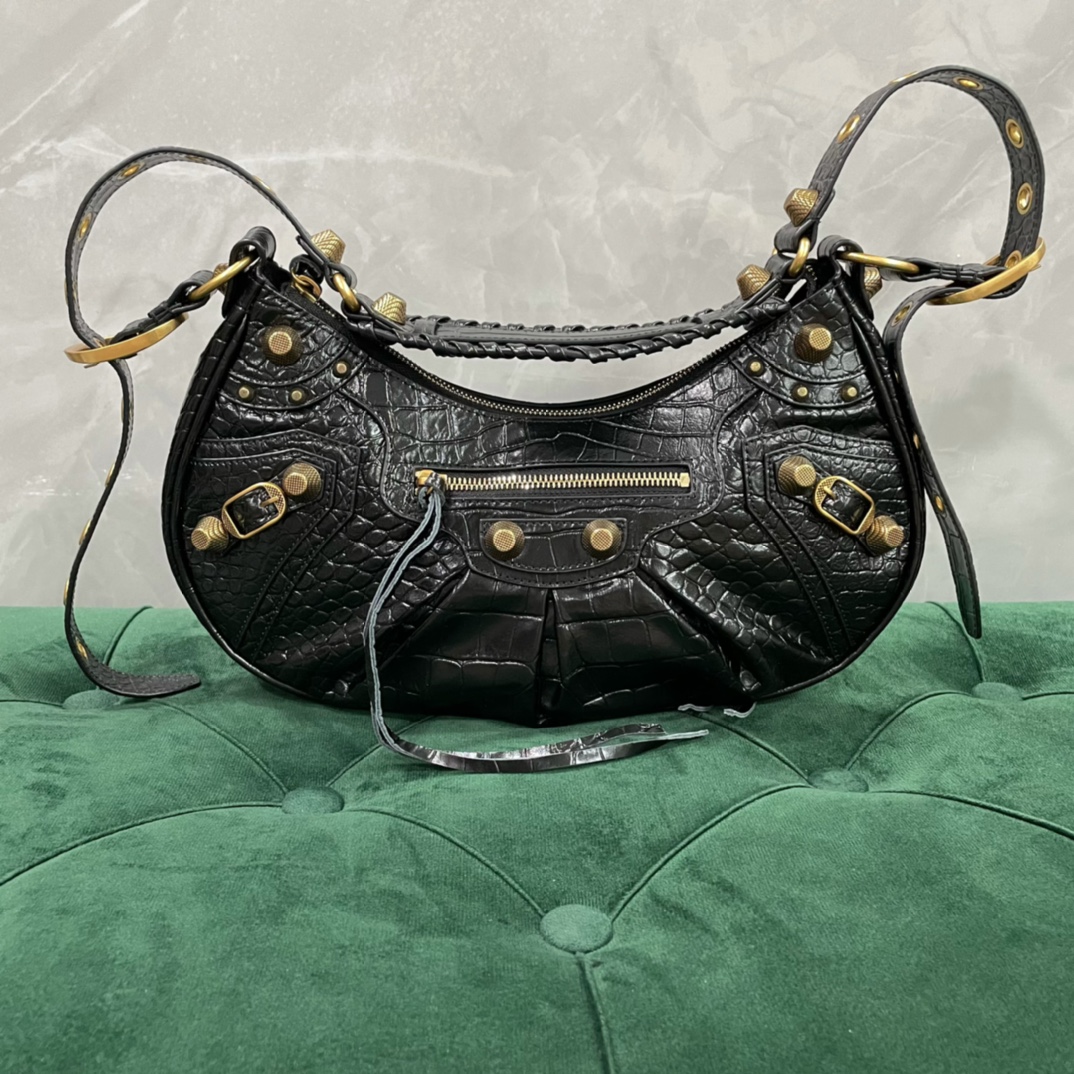 Balenciaga Le Cagole Taschen Umhängetaschen  & Schultertaschen Schwarz Weben Gold Hardware Schaffell Vintage Unterarm