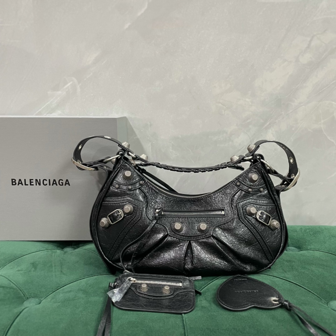 Balenciaga Le Cagole Taschen Umhängetaschen  & Schultertaschen 1: 1 Klon
 Schwarz Silber Weben Schaffell Vintage Unterarm