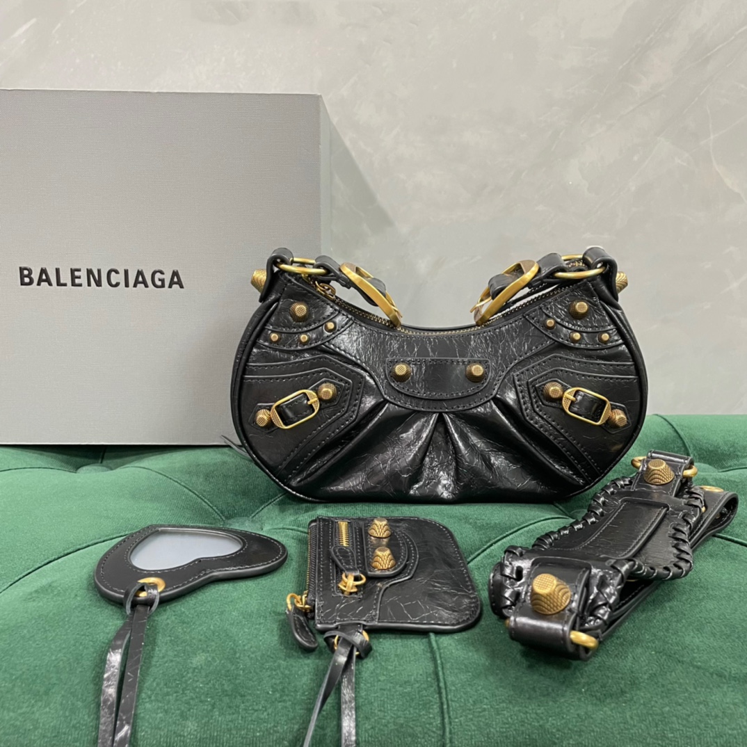 Balenciaga Le Cagole Taschen Umhängetaschen  & Schultertaschen Schwarz Gold Orange Rot Weben Schaffell Vintage Unterarm