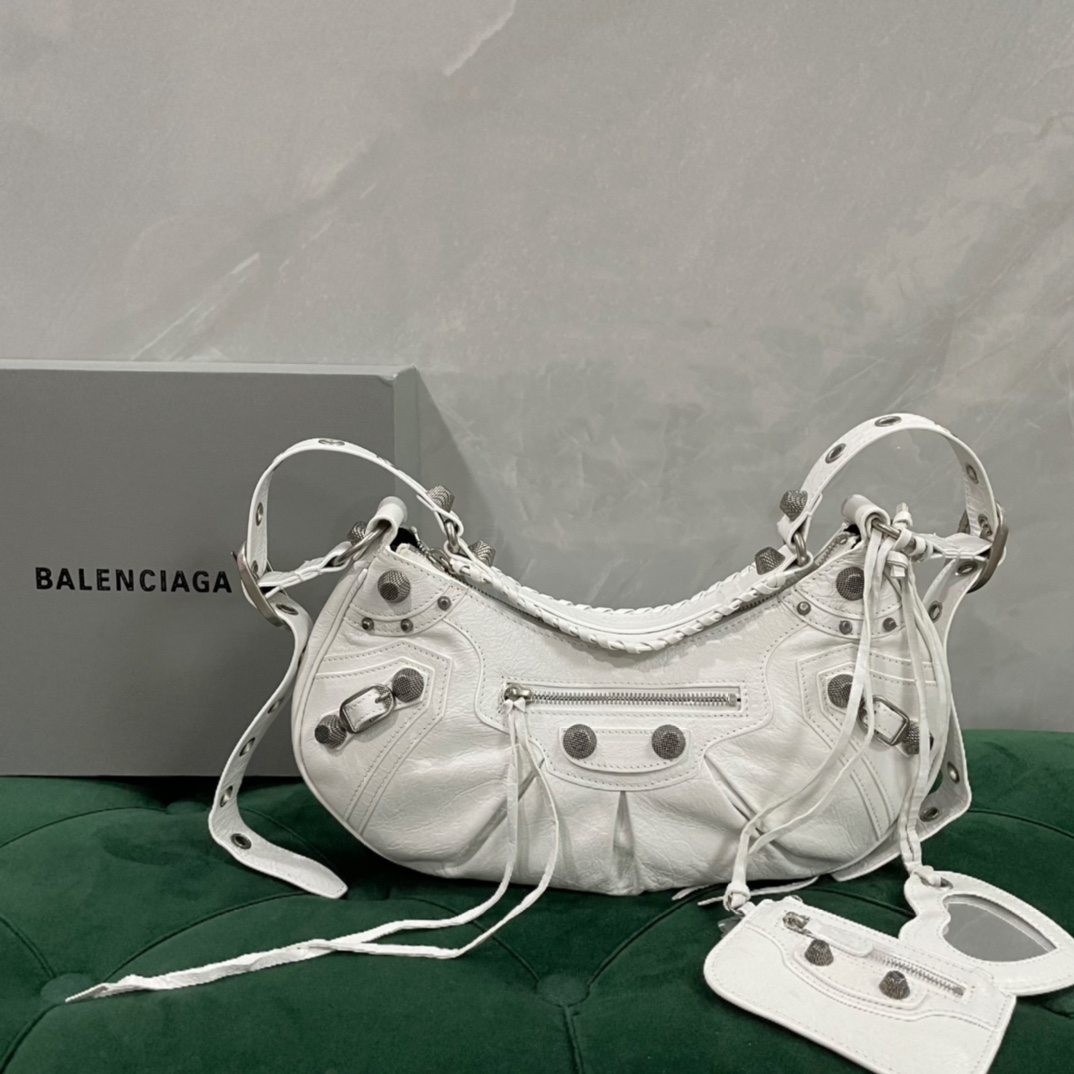 Balenciaga Le Cagole Taschen Umhängetaschen  & Schultertaschen Weiß Weben Schaffell Vintage Unterarm