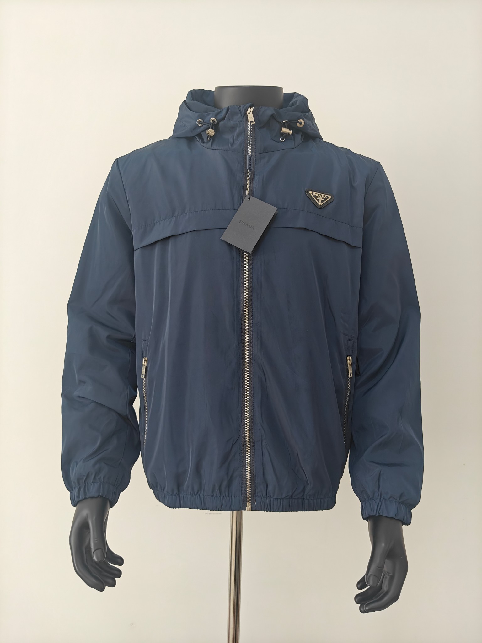 Prada Classic Drawstring Hooded Jacket with Metal Logo - Unisex Design