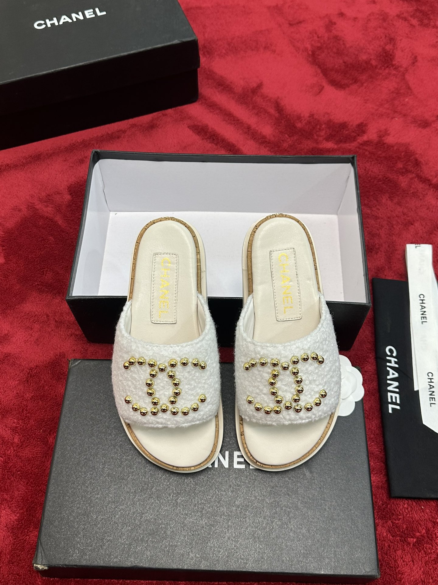 Chanel CHANE* ｜小香24P春夏新品珍珠大双C木纹厚底拖鞋