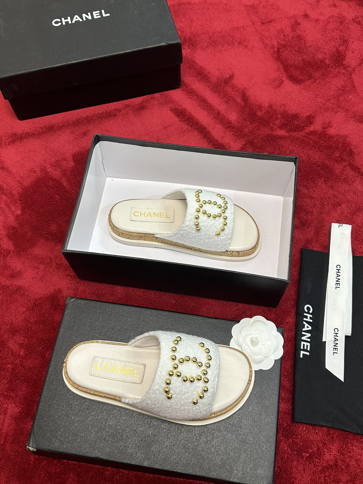 Chanel CHANE* ｜小香24P春夏新品珍珠大双C木纹厚底拖鞋