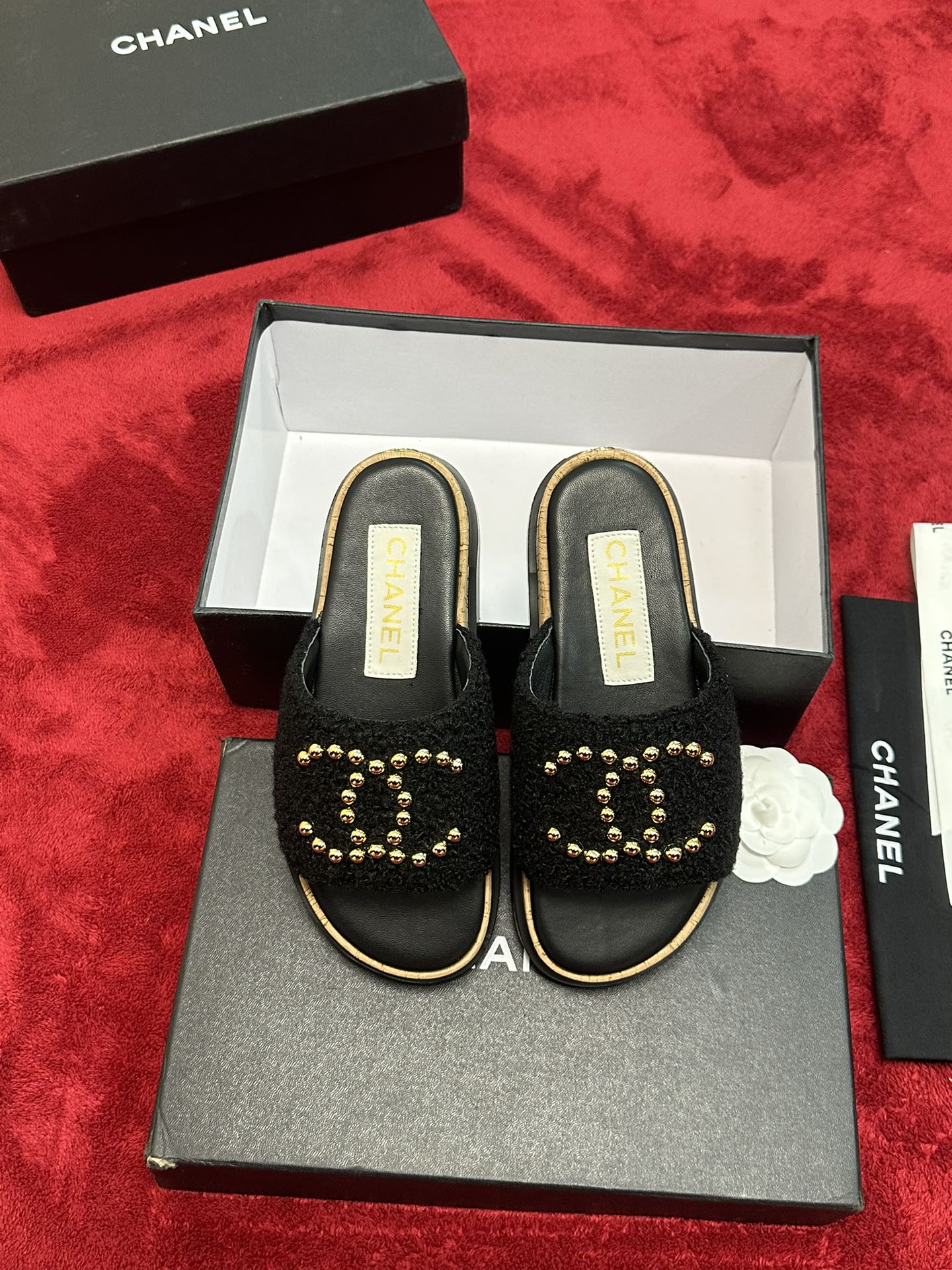 Chanel CHANE* ｜小香24P春夏新品珍珠大双C木纹厚底拖鞋