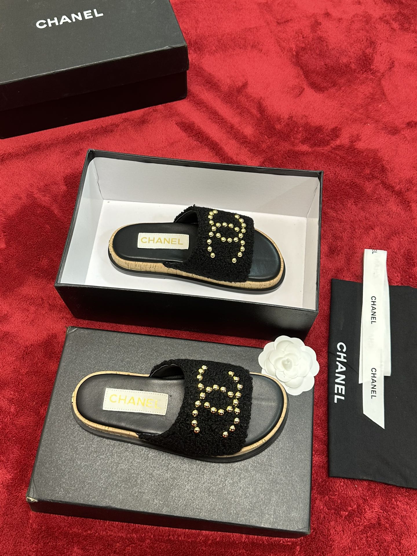 Chanel CHANE* ｜小香24P春夏新品珍珠大双C木纹厚底拖鞋