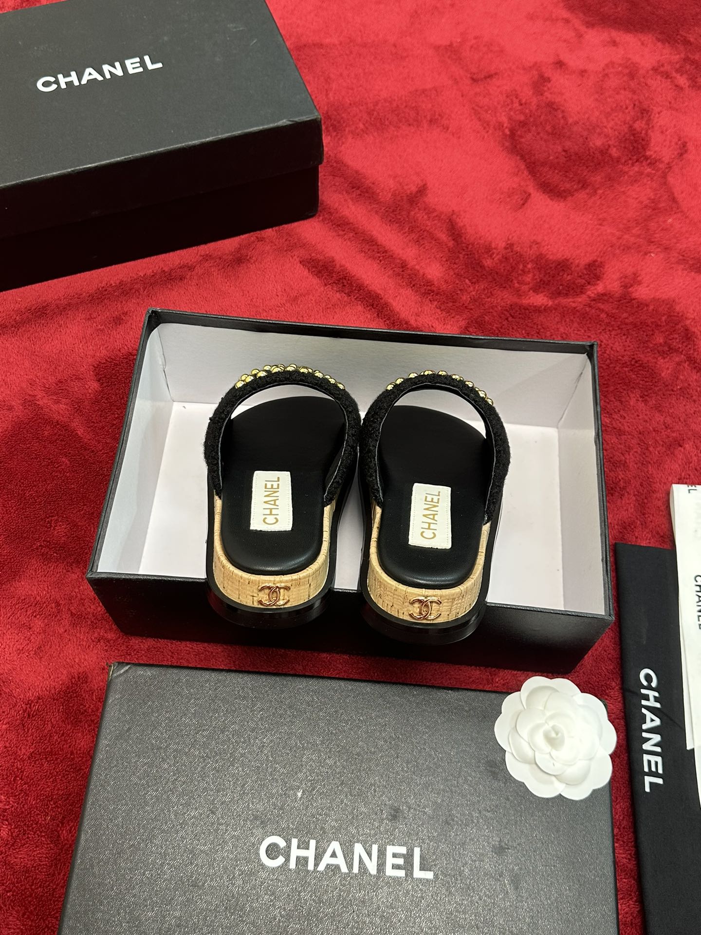 Chanel CHANE* ｜小香24P春夏新品珍珠大双C木纹厚底拖鞋