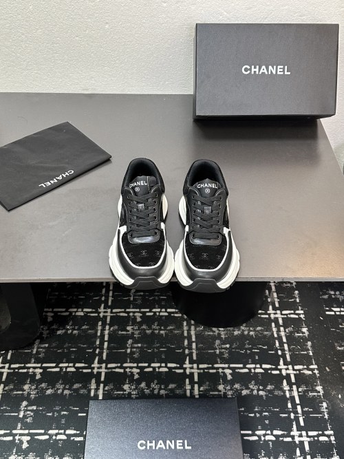 Chanel Women's Black and White Leather and Fabric CC Panda Sneakers 1 Chanel Women's Black and White Leather and Fabric CC Panda Sneakers