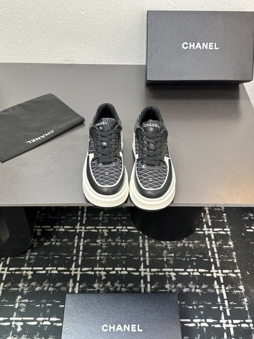 Chanel Women's Black & White Leather CC Logo Lace Up Fashion Sneakers Shoes 1 Chanel Women's Black & White Leather CC Logo Lace Up Fashion Sneakers Shoes