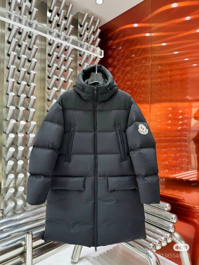 Moncler. Bosona chaqueta larga con logo grande, negro, tallas 1 2 3 4