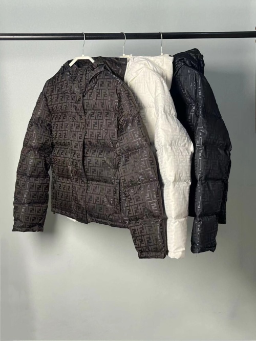 Fendi Monogram Padded Down Jacket Women's Hooded Black Beige Brown S-XXL 1 Fendi Monogram Padded Down Jacket Women's Hooded Black Beige Brown S-XXL