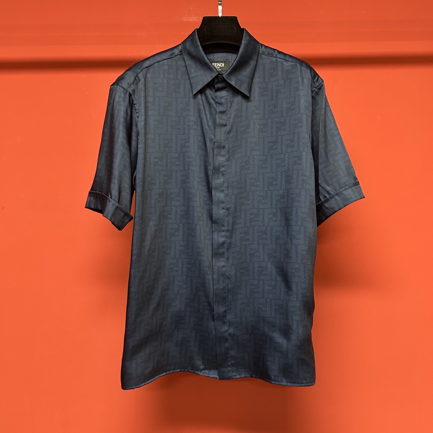 Fendi FF Logo Lyocell Blend Short Sleeve Shirt - Deep Blue, Elegant Design 2 i1741844232006 9448 0 0