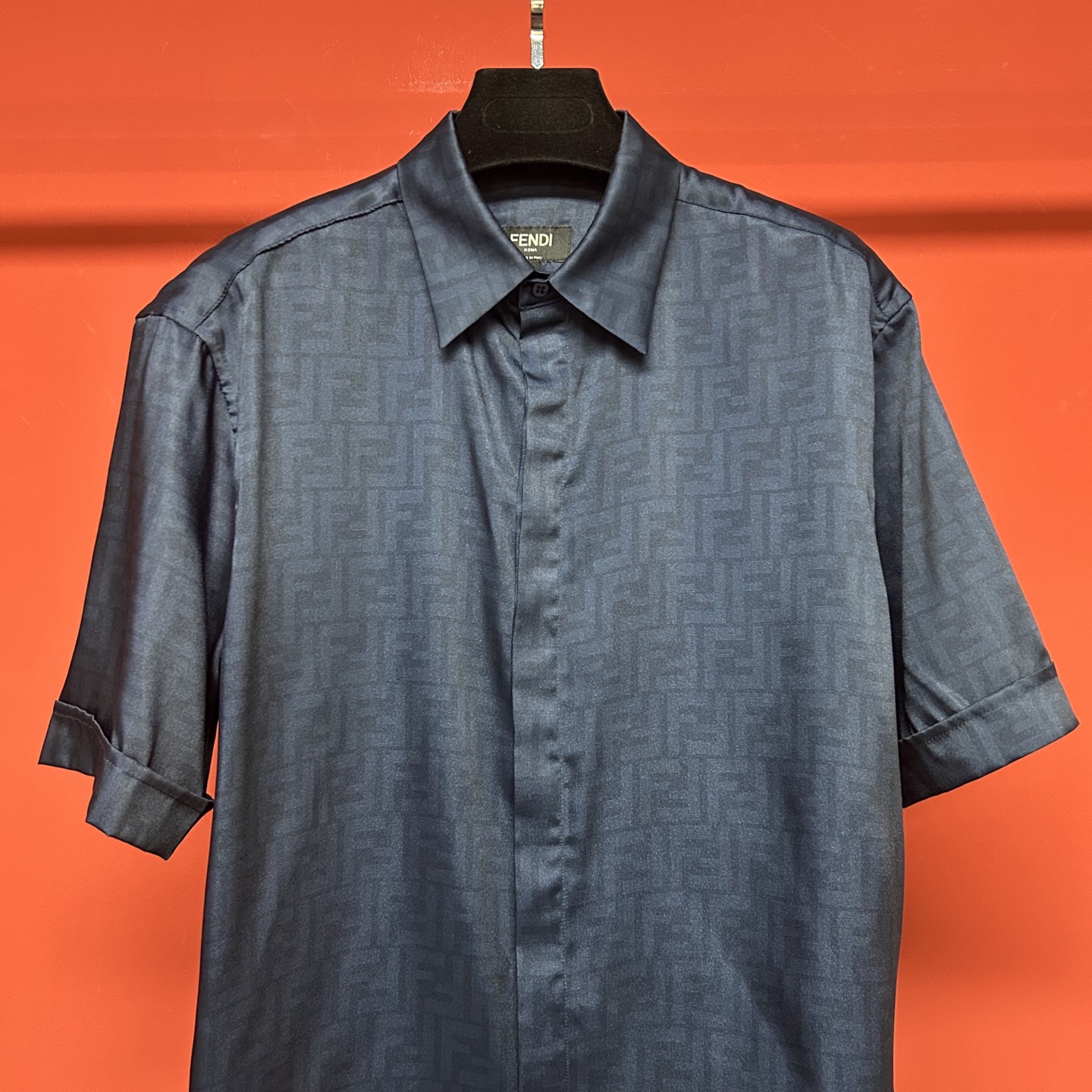 Fendi FF Logo Lyocell Blend Short Sleeve Shirt - Deep Blue, Elegant Design 5 i1741844232030 8734 0 3