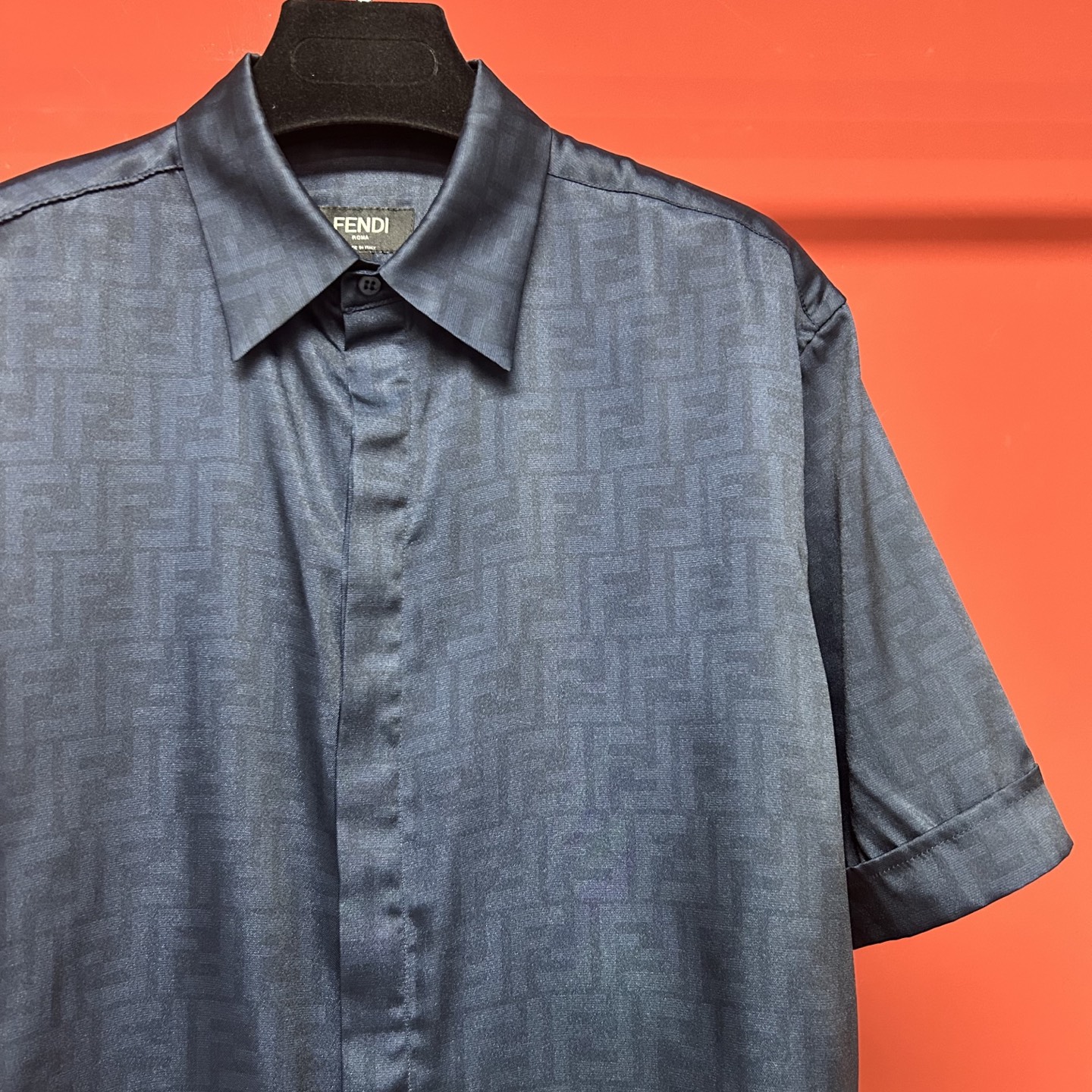 Fendi FF Logo Lyocell Blend Short Sleeve Shirt - Deep Blue, Elegant Design 4 i1741844233398 5850 0 2