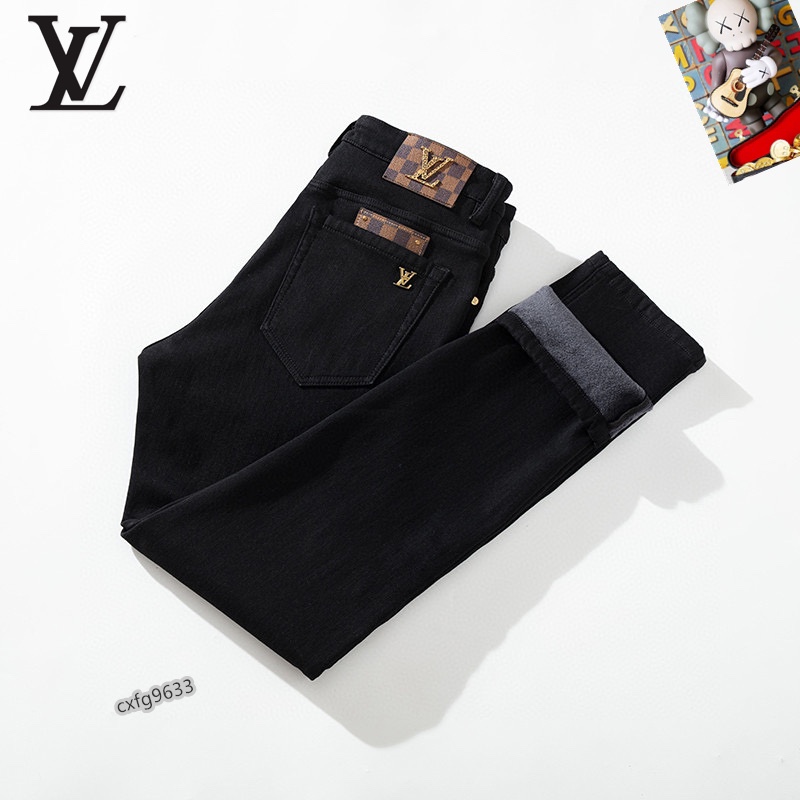  LV 新品高端加绒牛仔裤 加绒厚款秋冬系列产品、男装修身牛仔裤💎高品质小脚裤、弹力纤维面料柔软有质感！