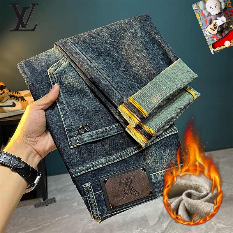  LV 新品高端加绒牛仔裤 加绒厚款秋冬系列产品、男装修身牛仔裤💎高品质小脚裤、弹力纤维面料柔软有质感！