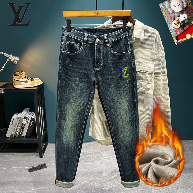  LV 新品高端加绒牛仔裤 加绒厚款秋冬系列产品、男装修身牛仔裤💎高品质小脚裤、弹力纤维面料柔软有质感！