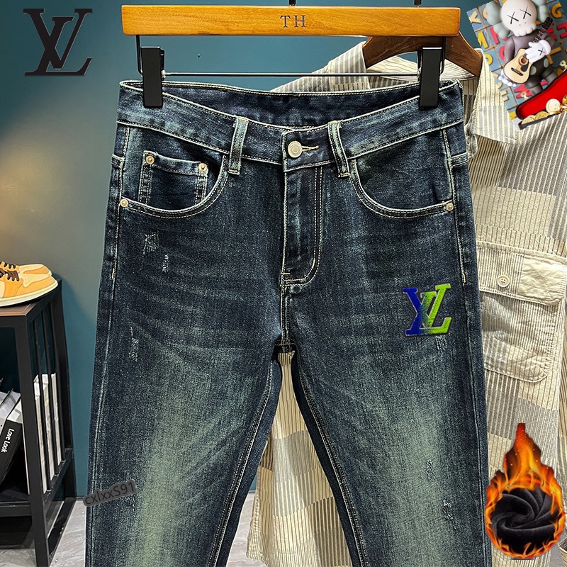  LV 新品高端加绒牛仔裤 加绒厚款秋冬系列产品、男装修身牛仔裤💎高品质小脚裤、弹力纤维面料柔软有质感！