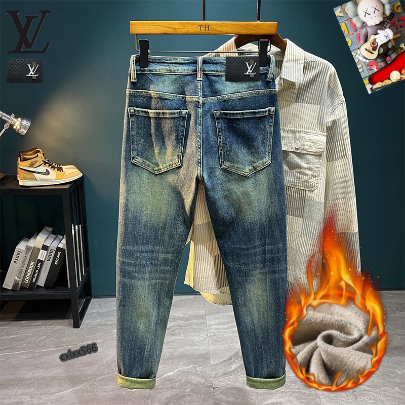  LV 新品高端加绒牛仔裤 加绒厚款秋冬系列产品、男装修身牛仔裤💎高品质小脚裤、弹力纤维面料柔软有质感！