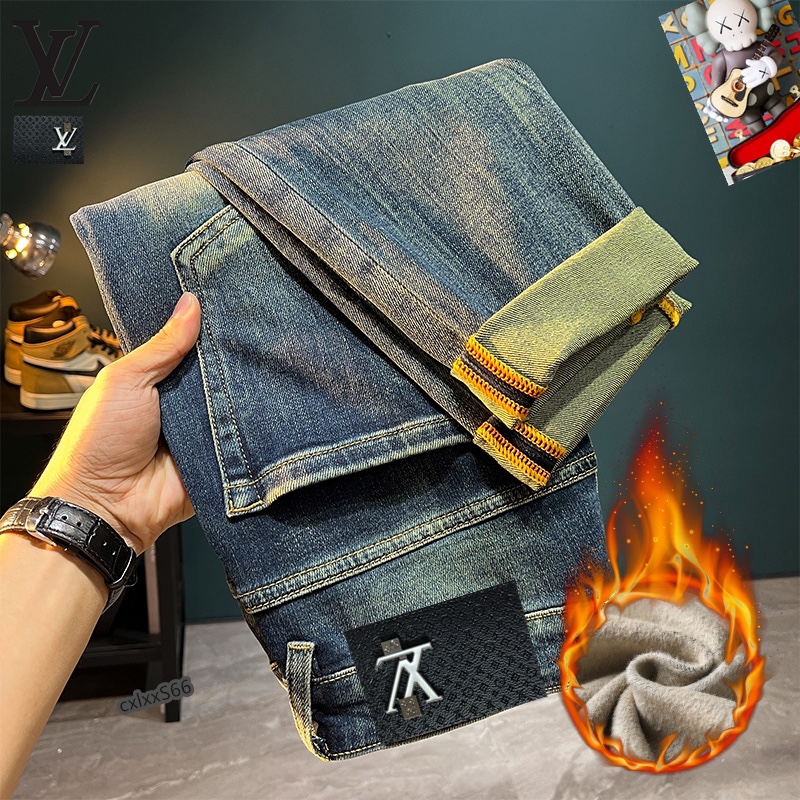  LV 新品高端加绒牛仔裤 加绒厚款秋冬系列产品、男装修身牛仔裤💎高品质小脚裤、弹力纤维面料柔软有质感！