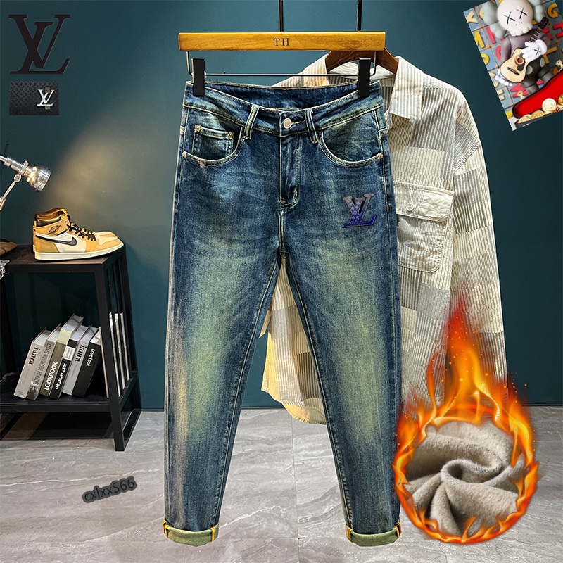  LV 新品高端加绒牛仔裤 加绒厚款秋冬系列产品、男装修身牛仔裤💎高品质小脚裤、弹力纤维面料柔软有质感！