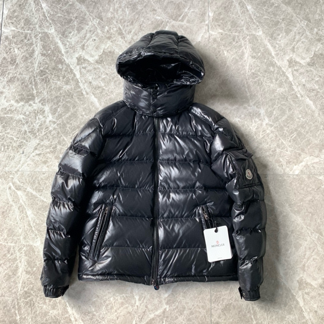 Moncler Clothing Down Jacket Black White Nylon Goose Down