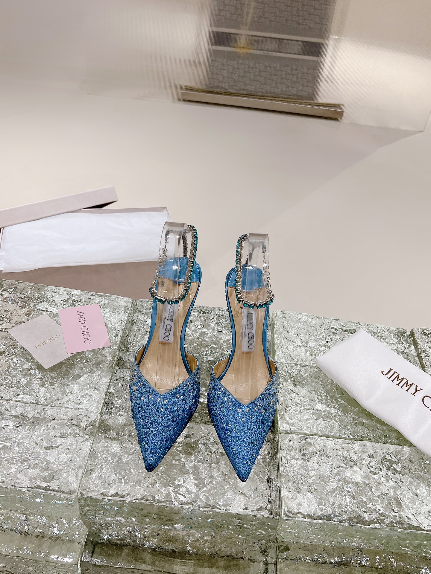 JIMMY CHOO hoge hakken sandalen slingback sandalen pumps met puntige neus kristallen bandjes + geïmporteerd lamsleer volledig nerfleer kristallen lamsleer