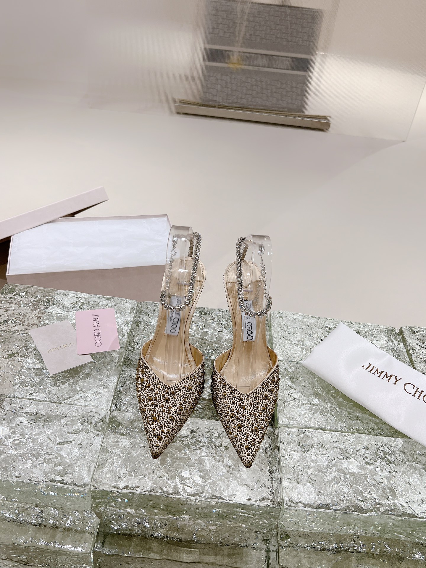 JIMMY CHOO hoge hakken sandalen Slingback sandalen pumps met puntige neus kristallen bandjes + geïmporteerd lamsleer volledig nerf kristallen lamsleer