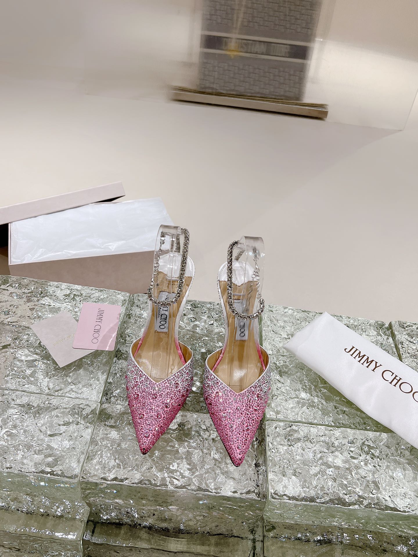 JIMMY CHOO высокаабцасныя сандалі сандалі з адкрытай пяткай і завязкамі востраносыя туфлі з глыбокім вырэзам крыштальныя завязкі + імпартаваная авечая скура поўназерністая крыштальная авечая скура
