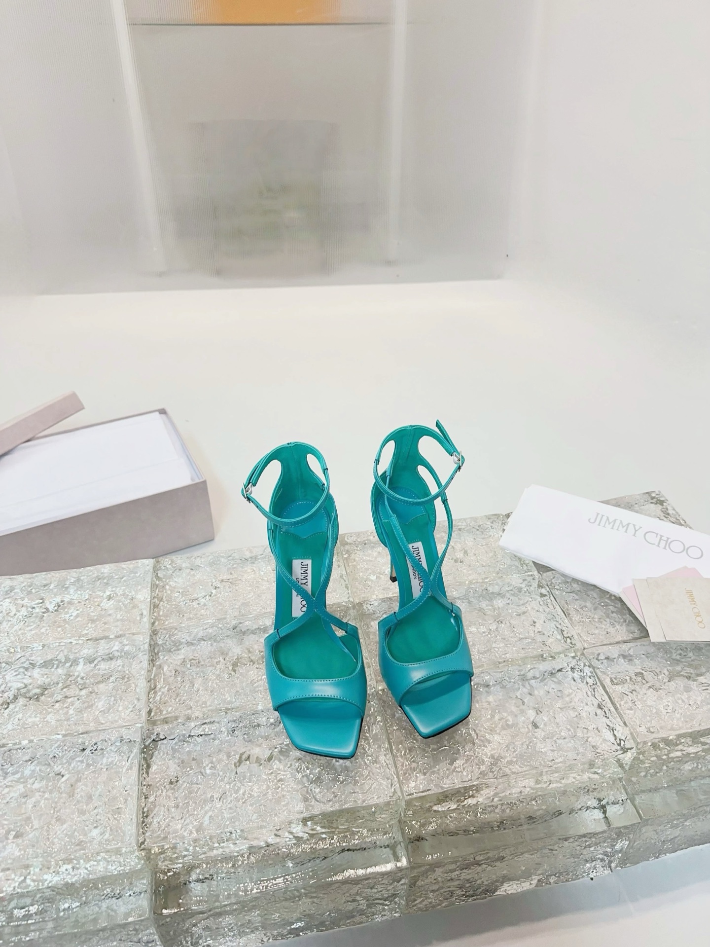 JIMMY CHOO High Heel Sandals Slingback Sandals Pointed Toe Pumps Crystal Straps + Imported Sheepskin Full Grain Crystal Sheepskin