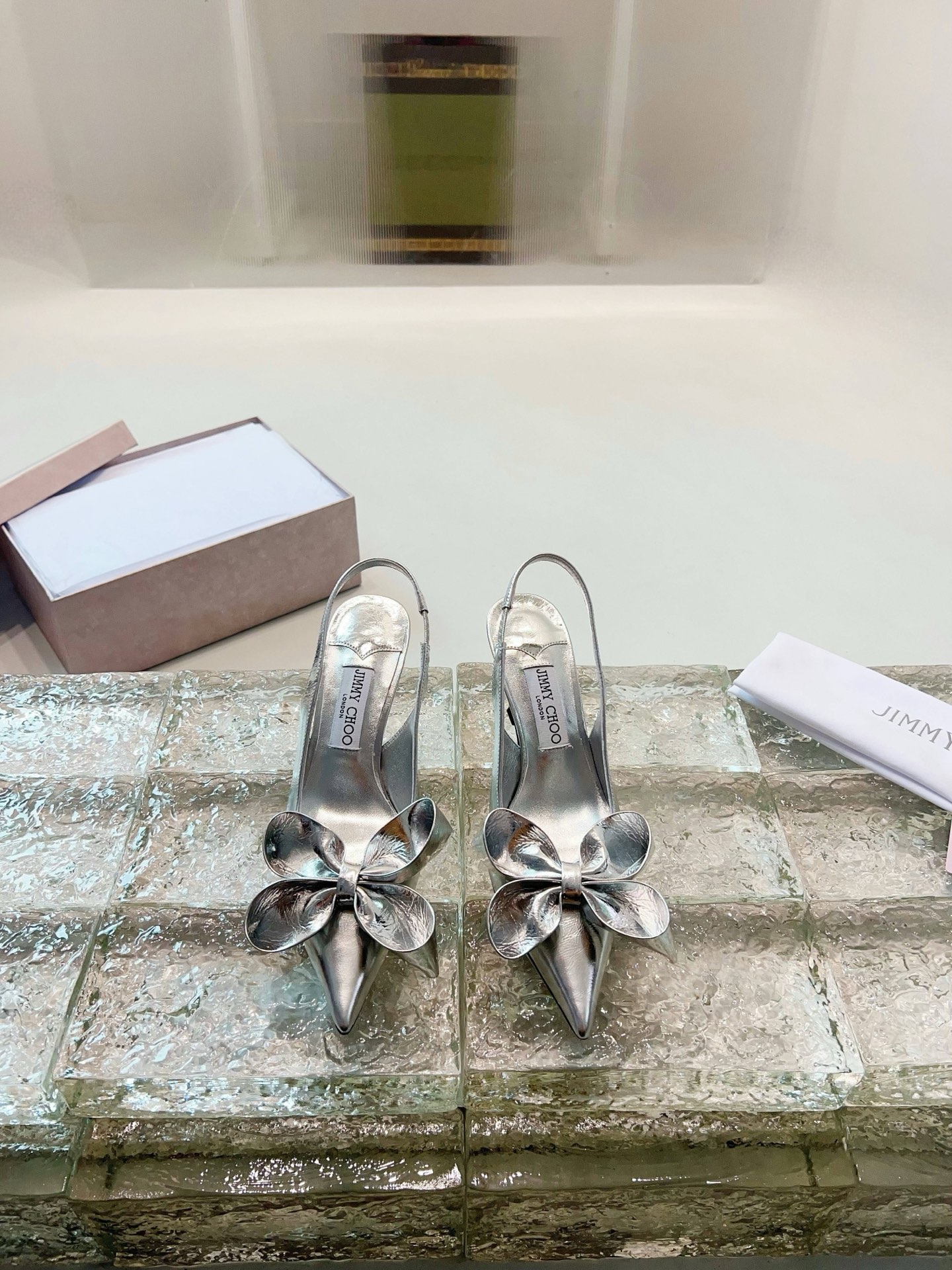 JIMMY CHOO hoge hakken sandalen Slingback sandalen pumps met puntneus kristallen bandjes + geïmporteerd lamsleer volledig nerf kristallen lamsleer