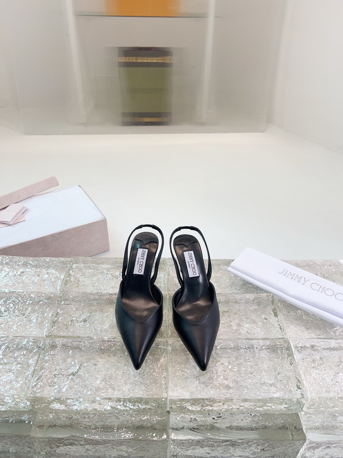 JIMMY CHOO hoge hakken sandaal enkelbandjes sandaal puntige pumps kristallen bandjes + geïmporteerd lamsleer volledig nerf kristallen lamsleer