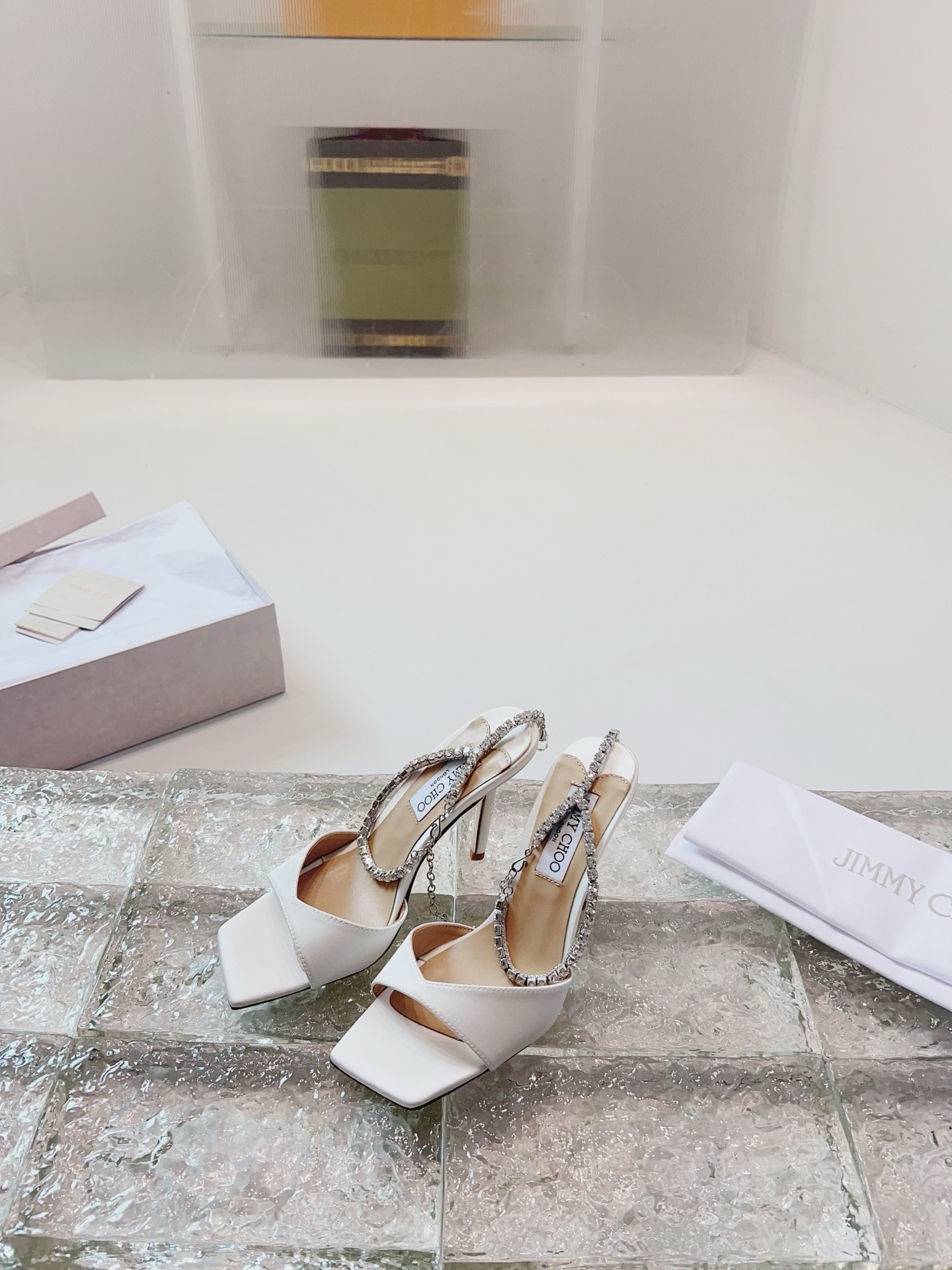 JIMMY CHOO hoge hakken sandalen Slingback sandalen pumps met puntige neus kristallen bandjes + geïmporteerd lamsleer volledig nerfleer kristallen lamsleer