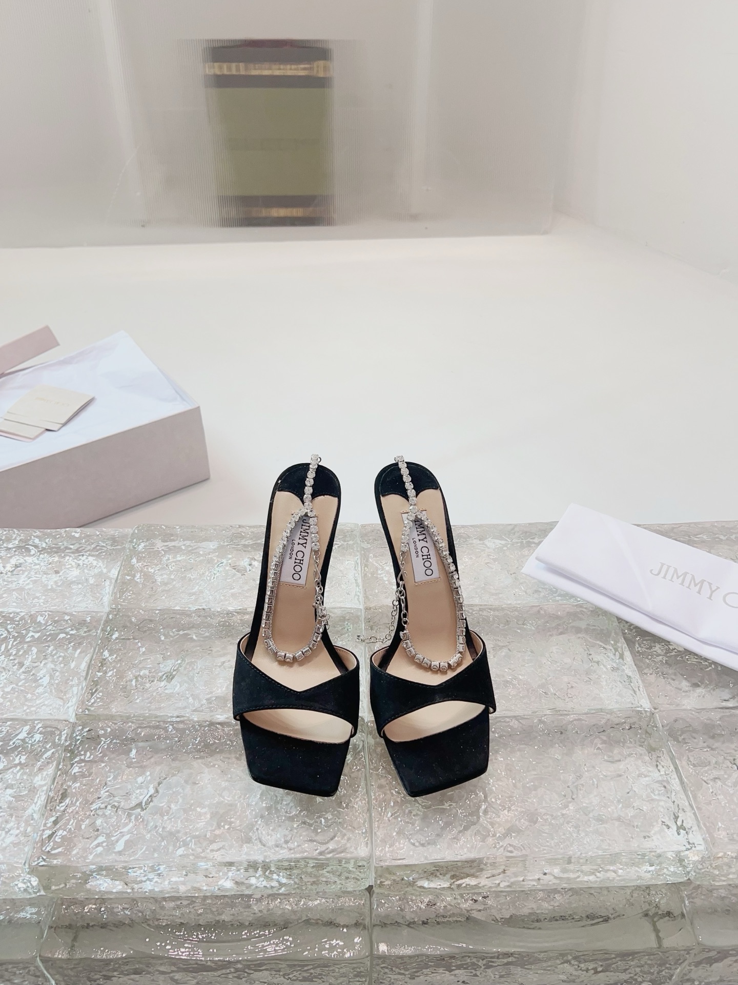 JIMMY CHOO hoge hakken sandalen Slingback sandalen pumps met puntige neus kristallen bandjes + geïmporteerd lamsleer volledig nerf kristallen lamsleer