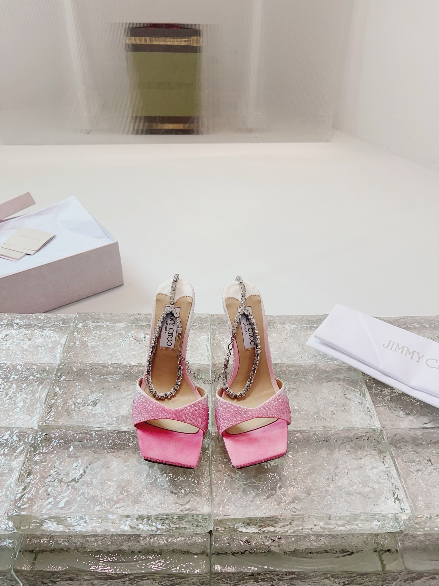 JIMMY CHOO hoge hakken sandalen d'Orsay sandalen met enkelbandjes puntige pumps kristallen bandjes + geïmporteerd lamsleer volledig nerfleer kristallen lamsleer
