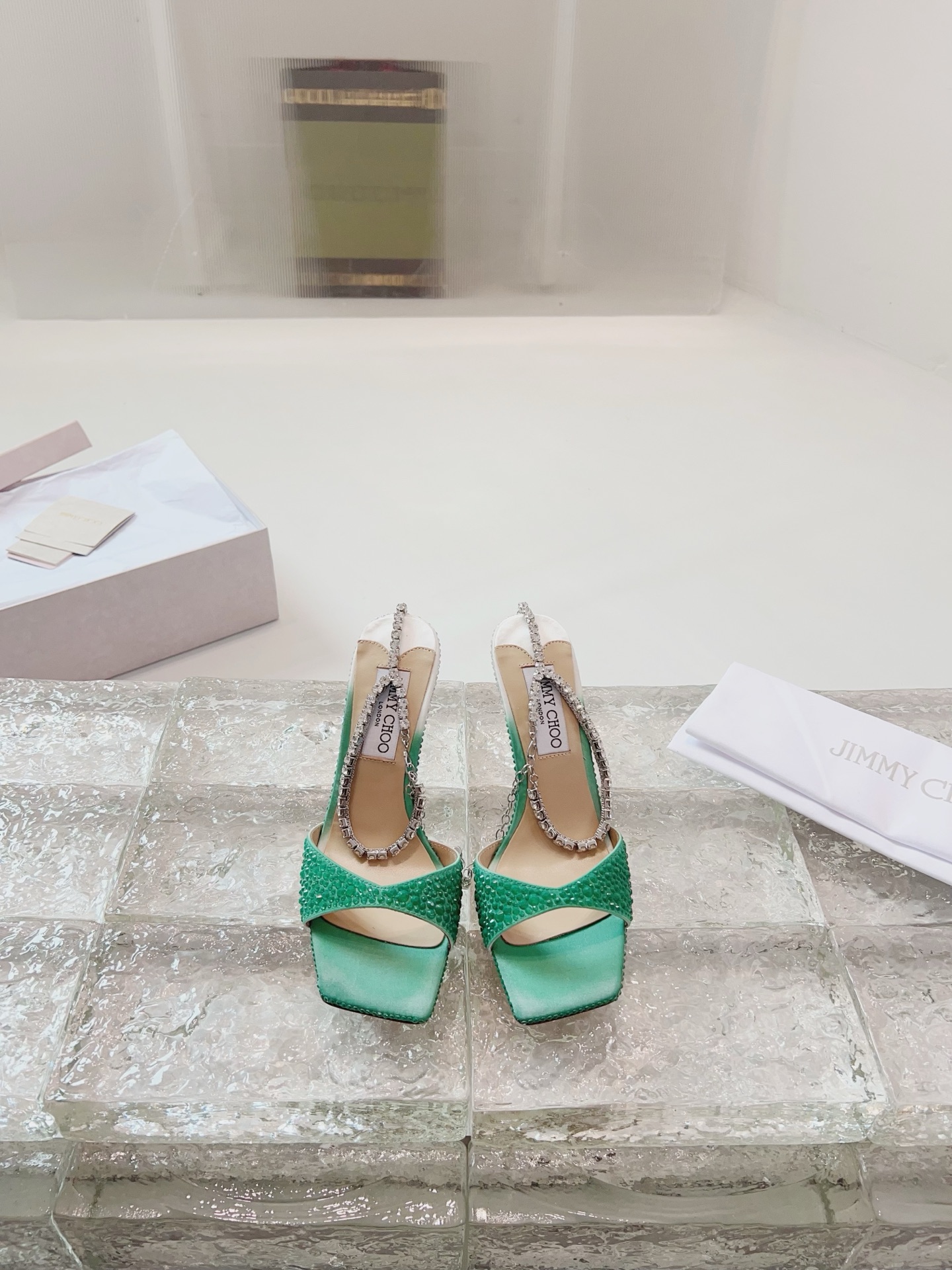JIMMY CHOO hoge hakken sandalen Slingback sandalen pumps met puntige neus kristallen bandjes + geïmporteerd lamsleer volledig nerf kristallen lamsleer