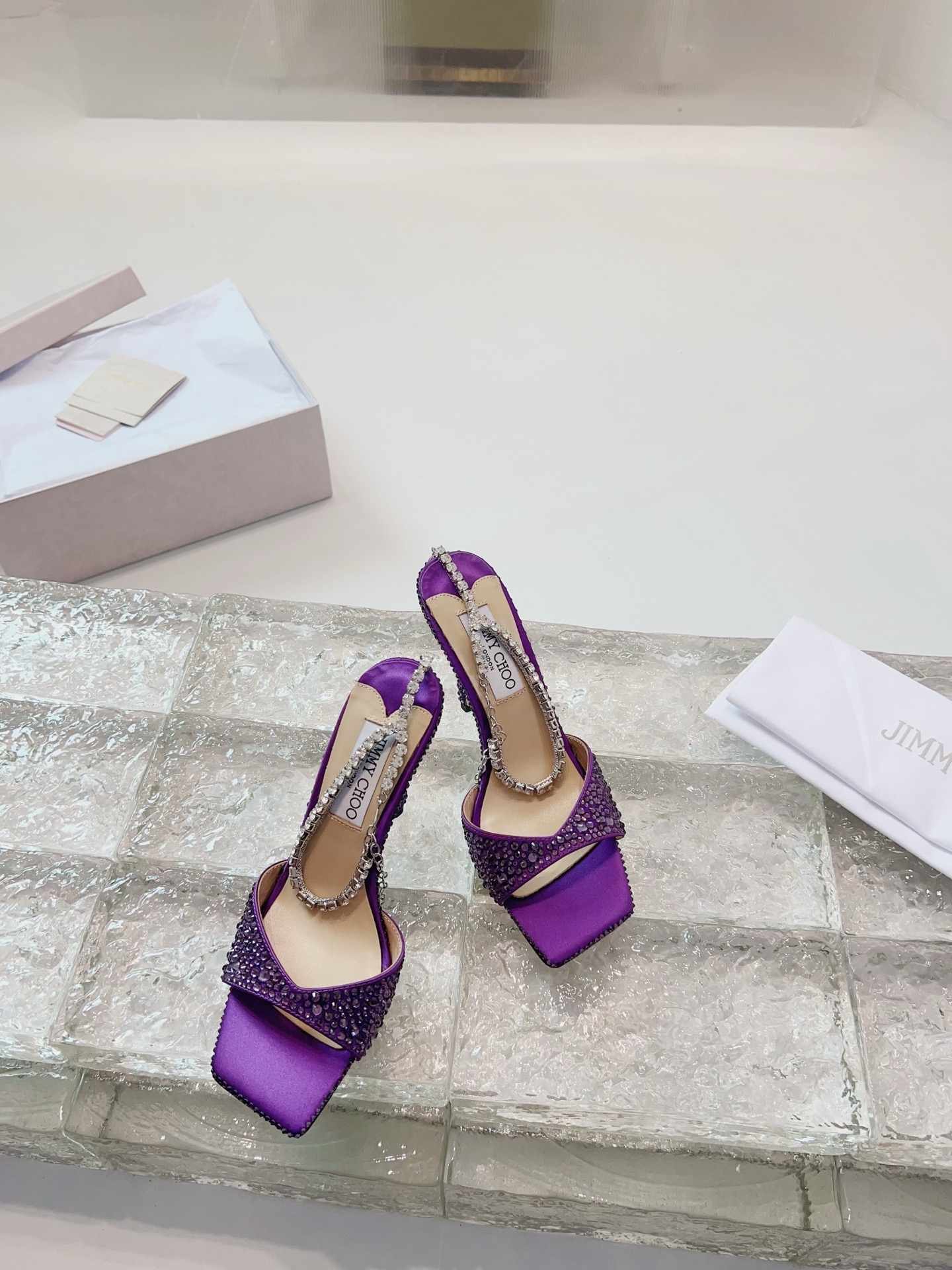 JIMMY CHOO hoge hakken sandalen Slingback sandalen pumps met puntneus kristallen bandjes + geïmporteerd schapenleer volledig nerf kristallen schapenleer