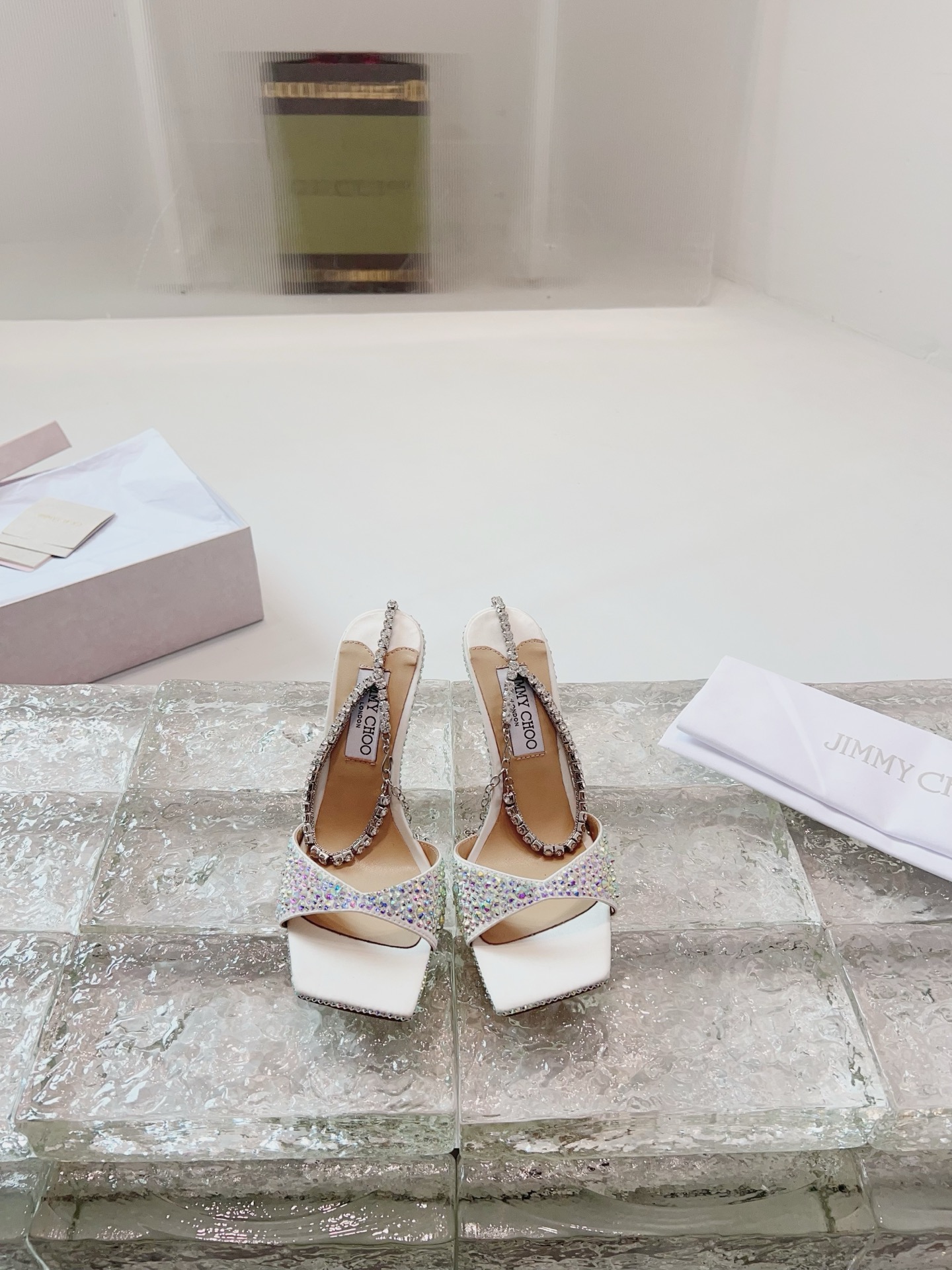 JIMMY CHOO hoge hakken sandalen Slingback sandalen pumps met puntige neus kristallen bandjes + geïmporteerd lamsleer volledig nerf kristallen lamsleer