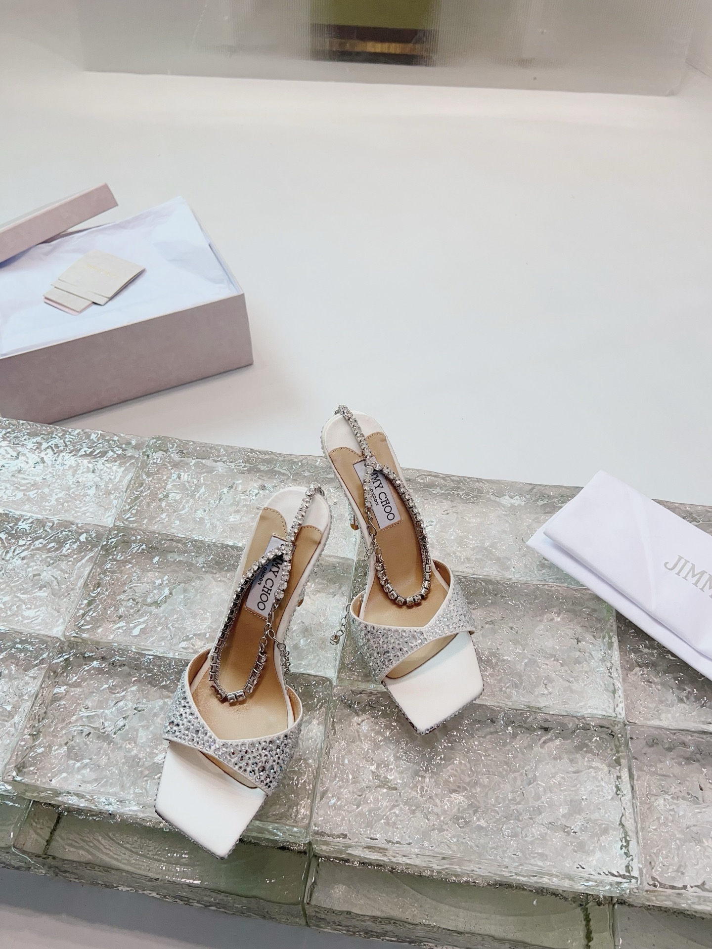 JIMMY CHOO hoge hakken sandalen Slingback sandalen pumps met puntneus kristallen bandjes + geïmporteerd lamsleer volledig nerfleer kristallen lamsleer