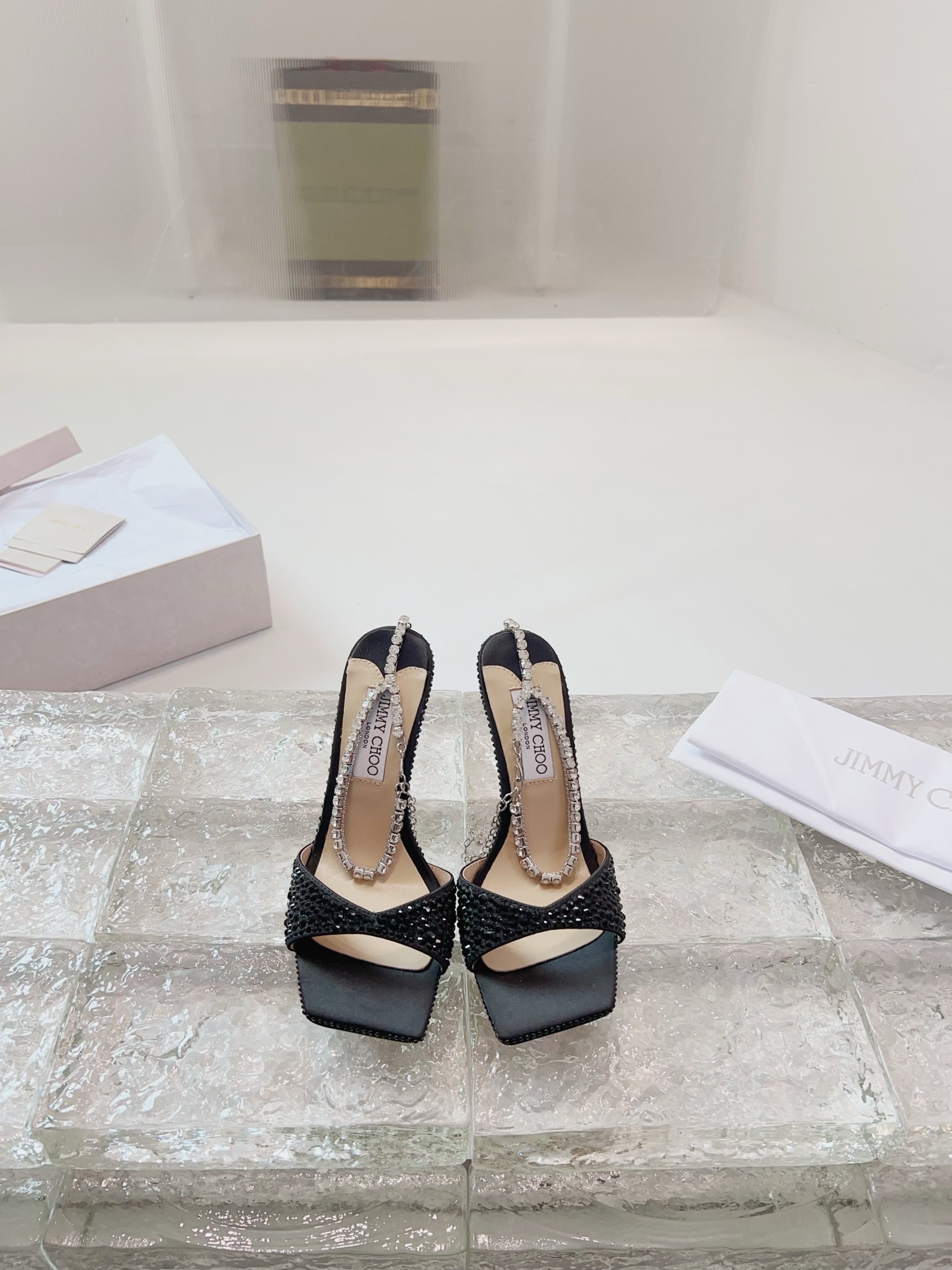 JIMMY CHOO hoge hakken sandalen Slingback sandalen pumps met puntneus kristallen bandjes + geïmporteerd lamsleer volledig nerf kristallen lamsleer