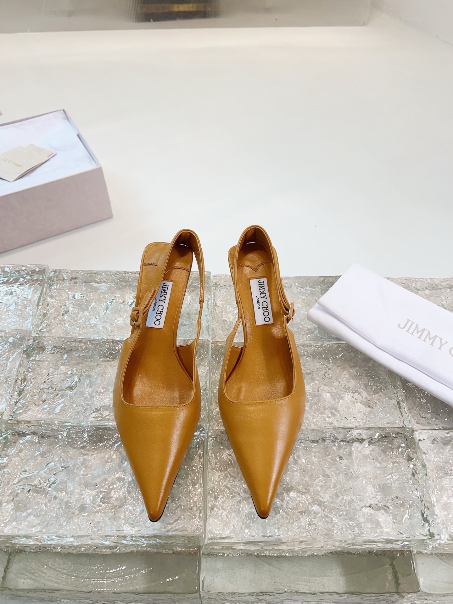JIMMY CHOO High Heel Sandals Slingback Sandals Pointed Toe Pumps Crystal Straps + Imported Sheepskin Full Grain Crystal Sheepskin