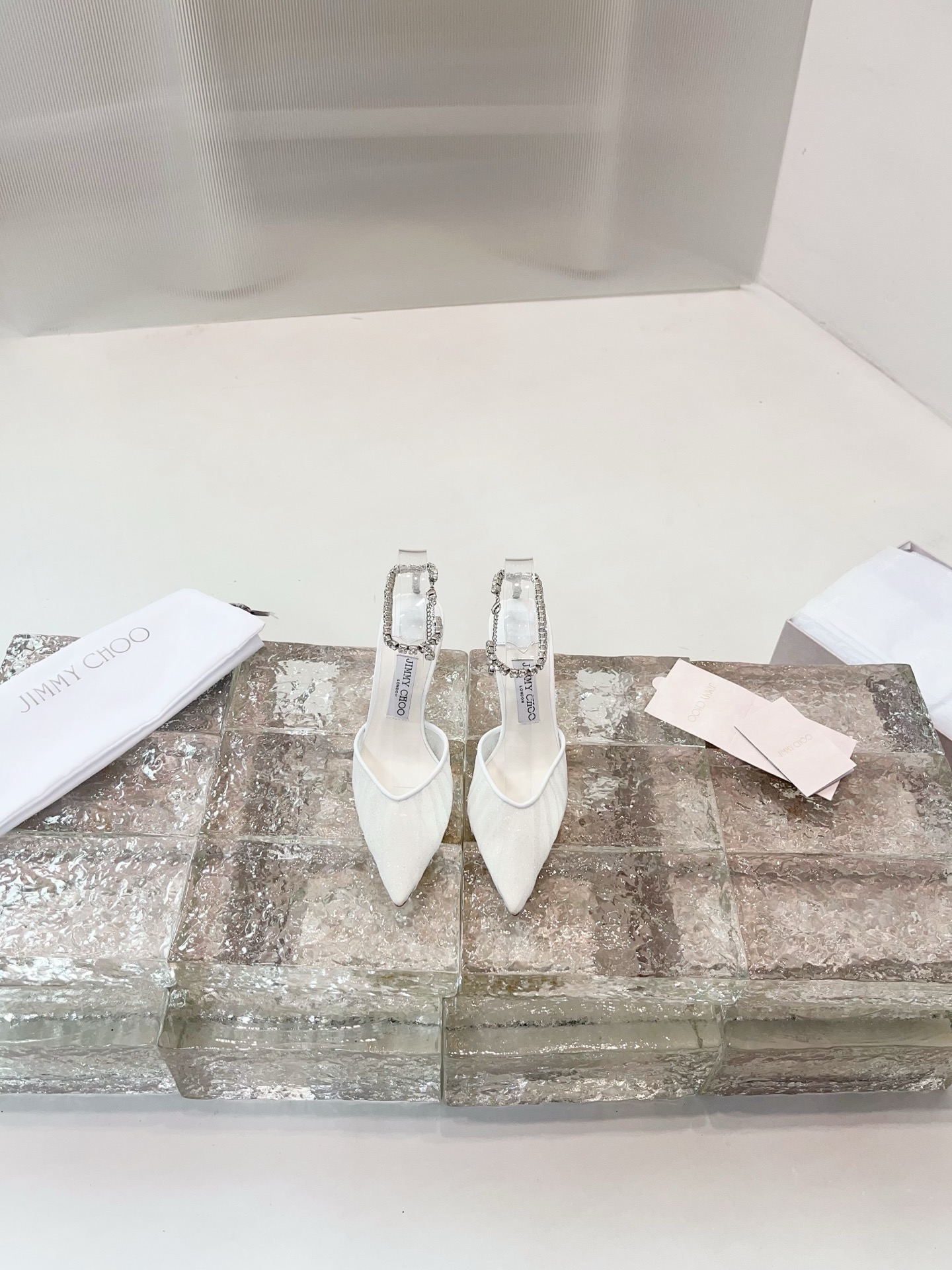 JIMMY CHOO hoge hakken sandalen Slingback sandalen Puntige pumps Kristallen bandjes + geïmporteerd lamsleer Volnerf kristallen lamsleer